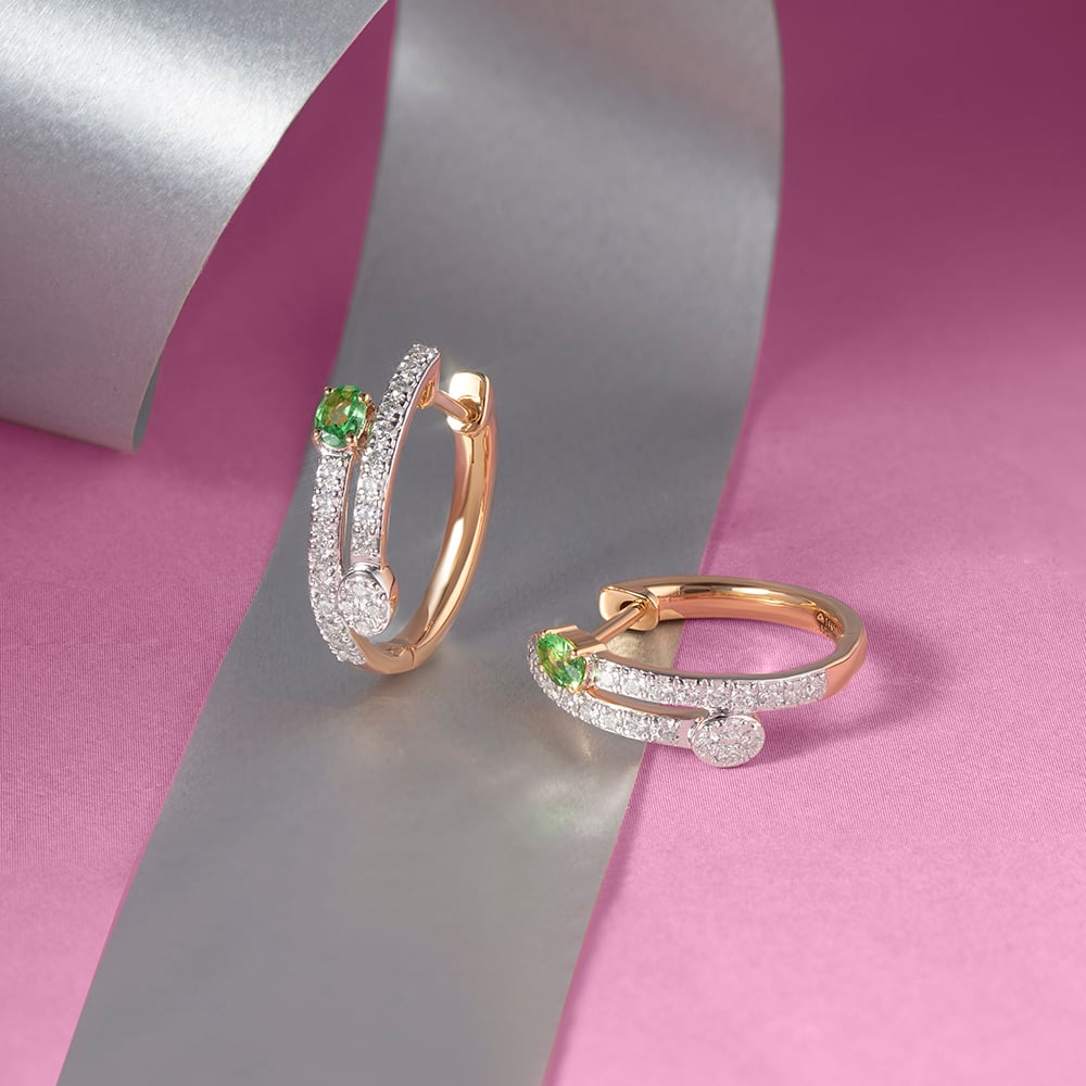 Emerald Glam Gold & Diamond Hoop Earrings,,hi-res image number null
