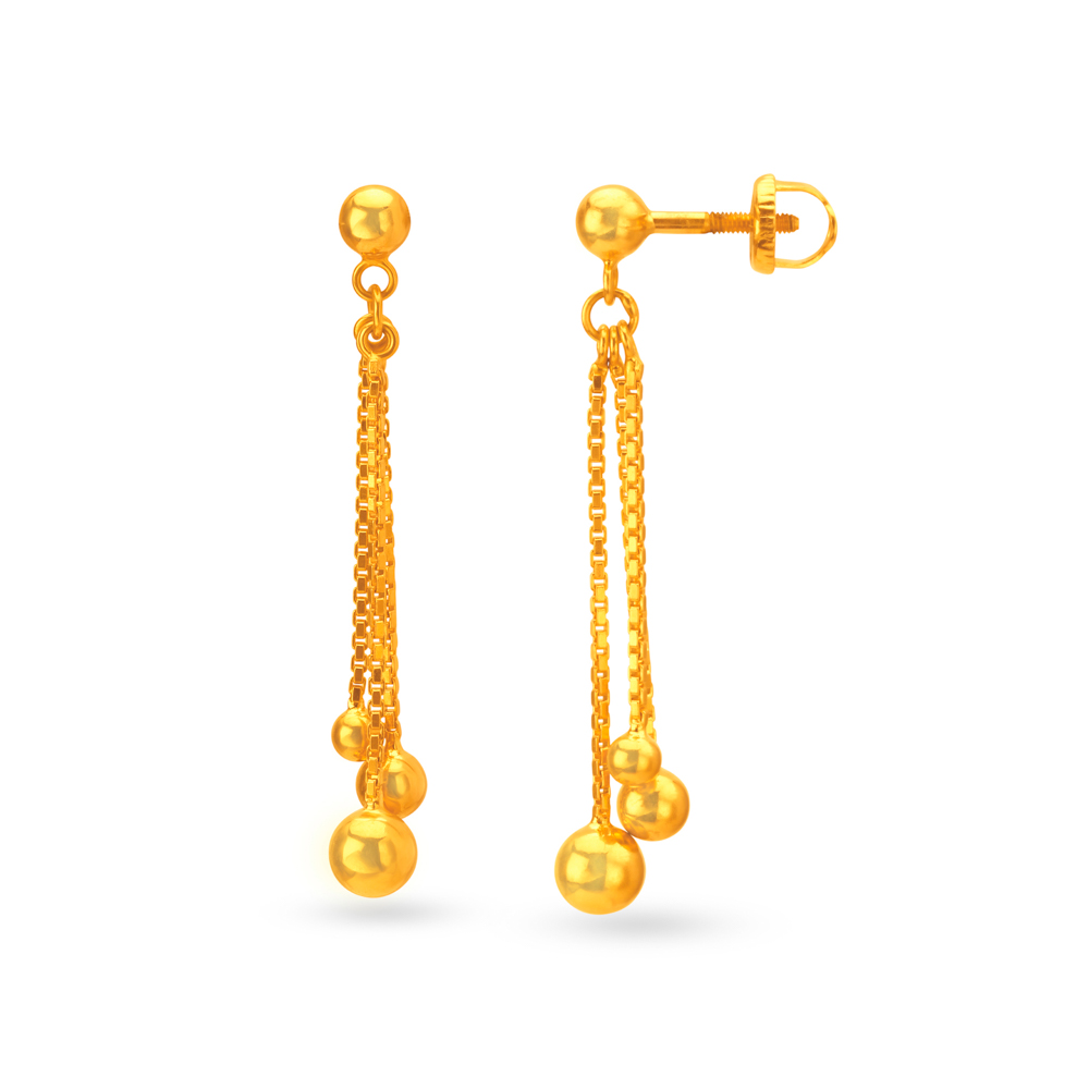 Traditional Chain Embellished Gold Drop Earrings