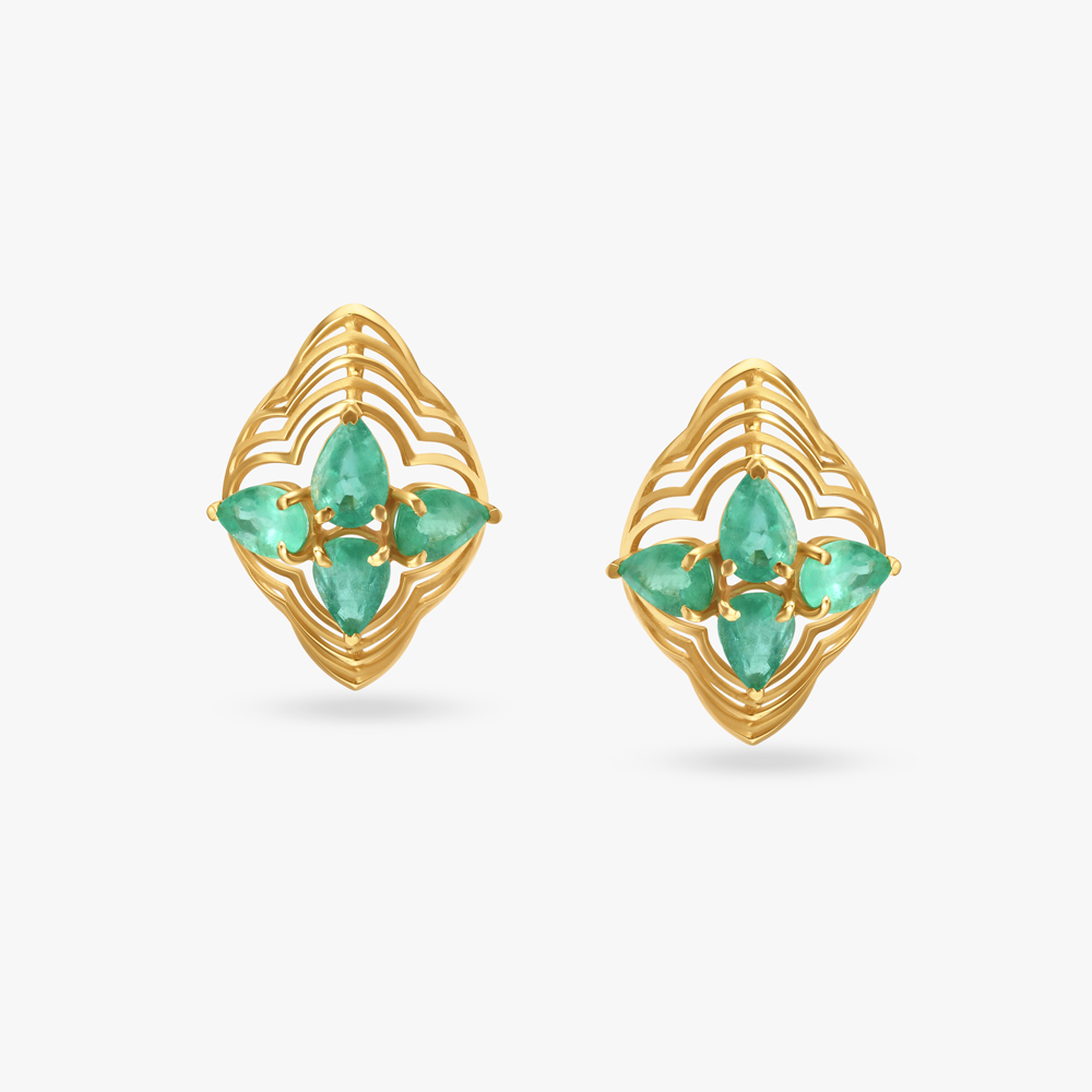Gilded Elegance Emerald Stud Earrings,,hi-res image number null