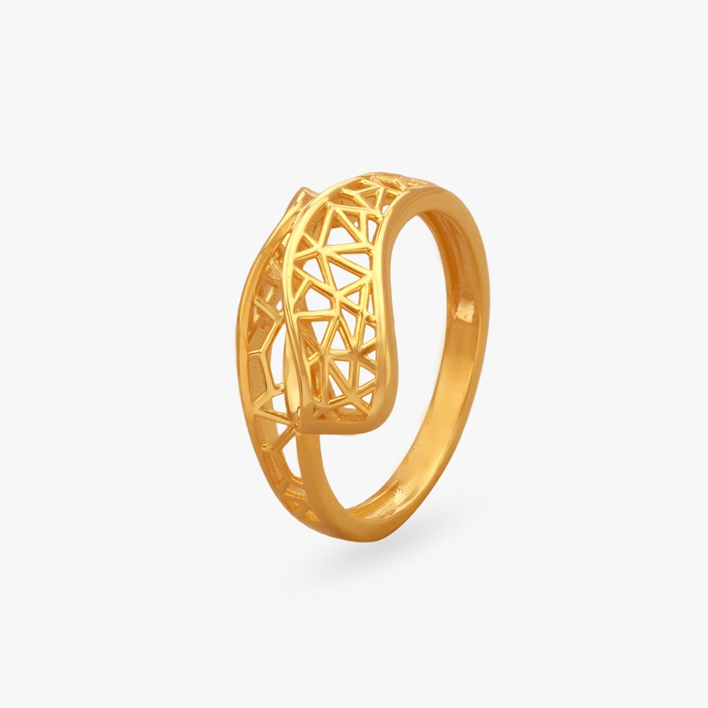 Modern Lattice Gold Finger Ring,,hi-res image number null