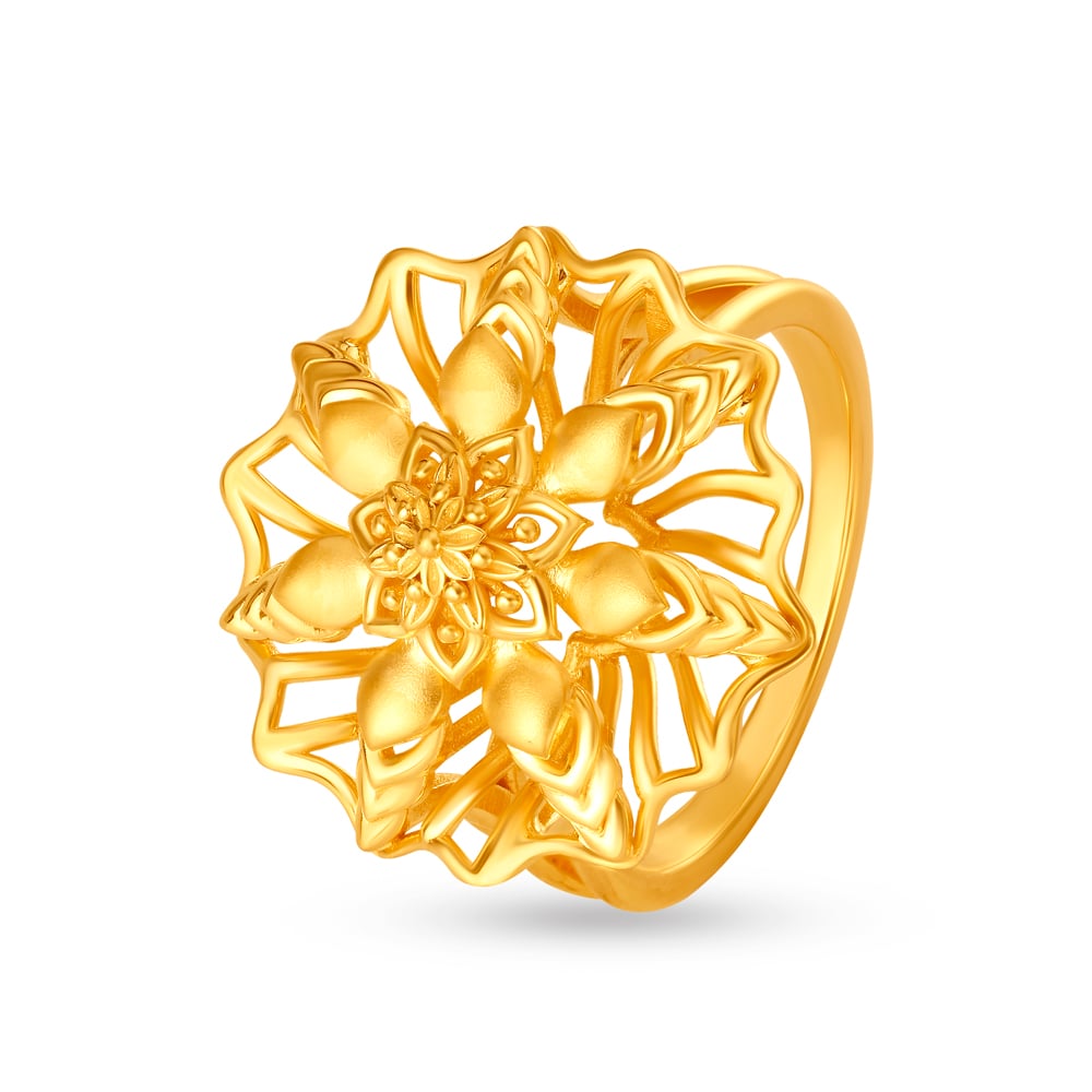 Palatial 22 Karat Yellow Gold Floral Statement Ring,,hi-res image number null