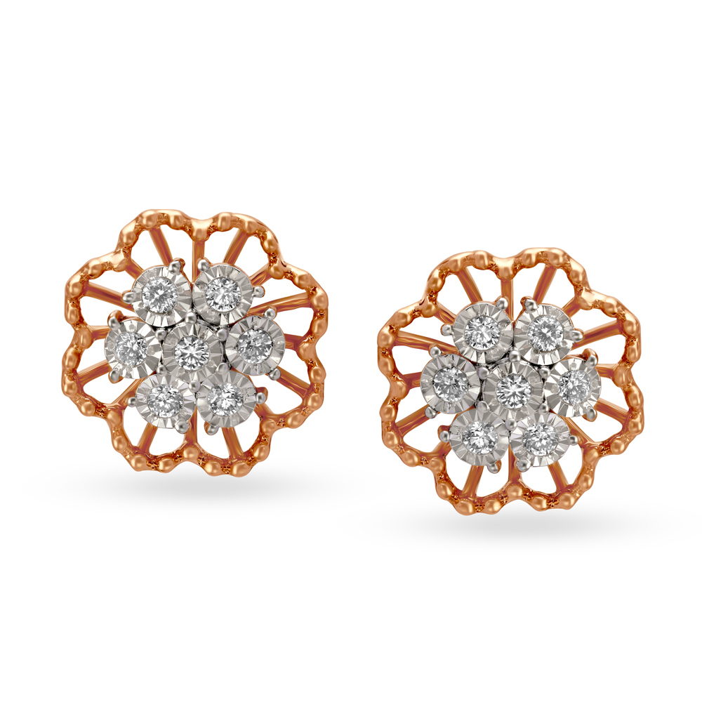 Ethereal Rose Gold And Diamond Floral Studs,,hi-res image number null