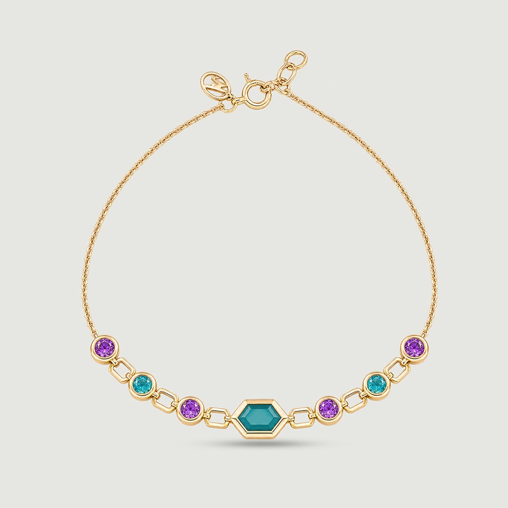Rhythmic Linked Amethyst Emerald and Onyx Bracelet,,hi-res image number null