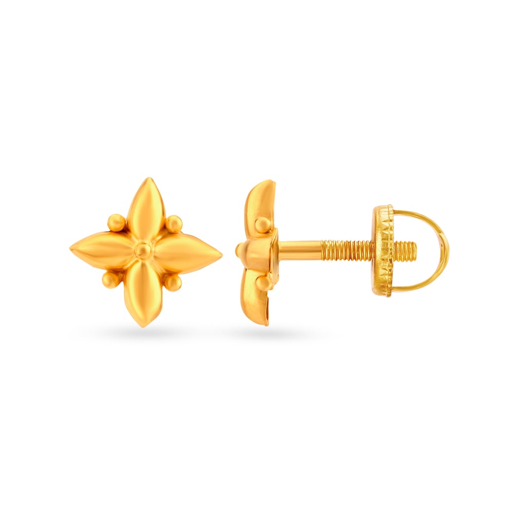 Quintessential 22 Karat Yellow Gold Floral Stud Earrings,,hi-res image number null