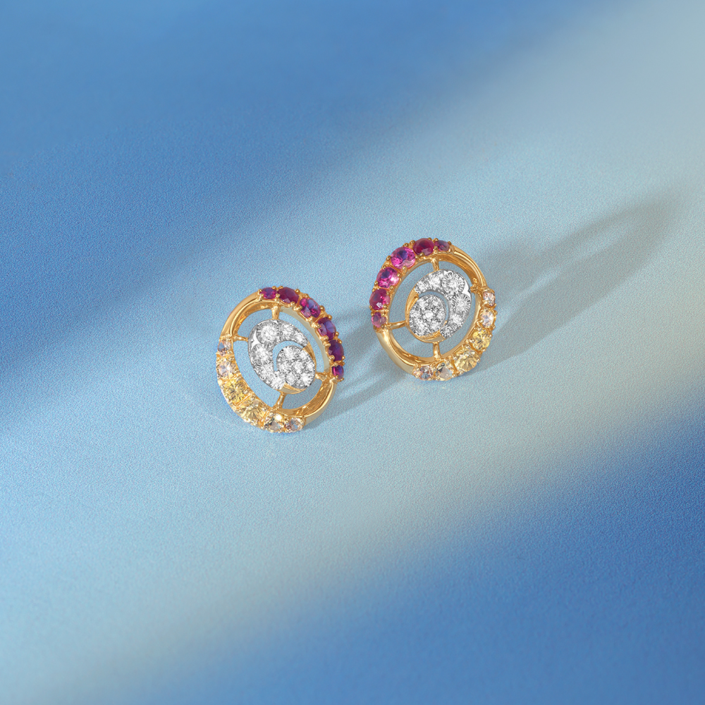 Sunrise Aura Sapphires & Diamond Stud Earrings,,hi-res image number null