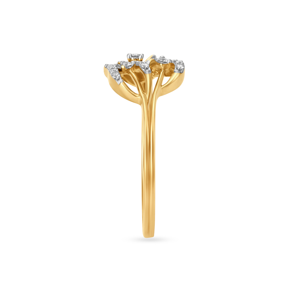 Contemporary Leaf Pattern Gold and Diamond Finger Ring,,hi-res image number null