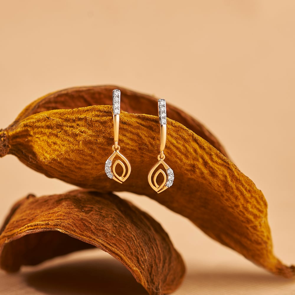 Leafy Radiance Diamond Drop Earrings