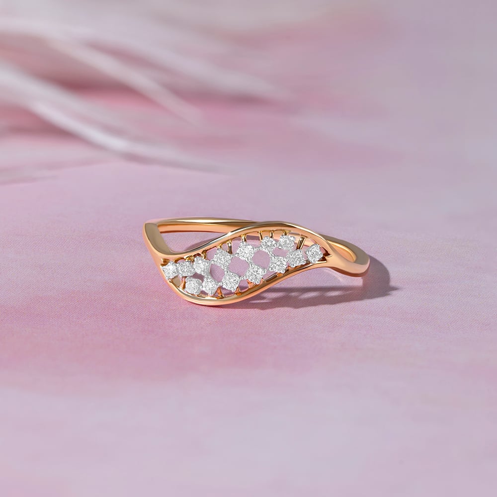 Elegant Wave Gold & Diamond Finger Ring,,hi-res image number null