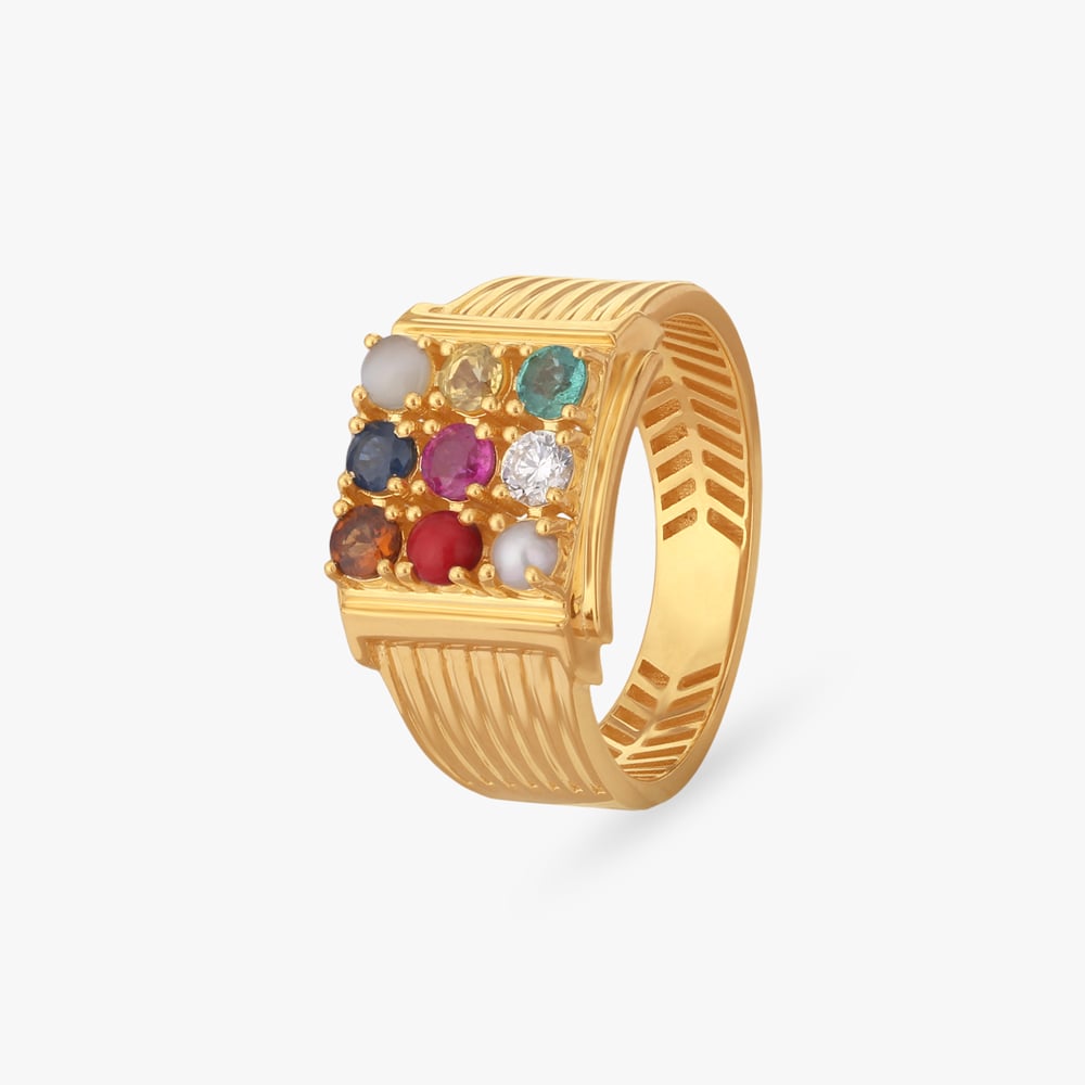 

Rectangular Navratna Diamond Ring For Men