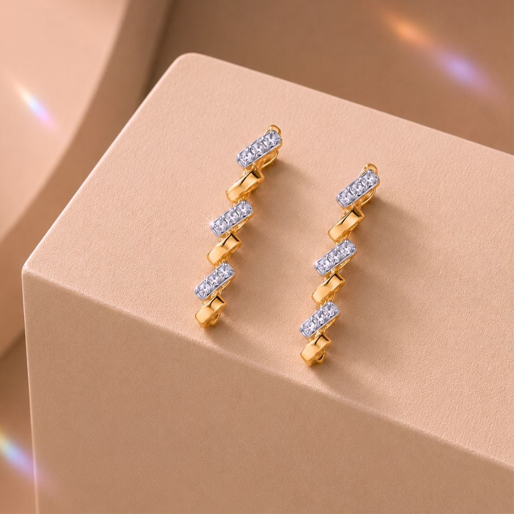 Linear Wave Diamond Stud Earrings,,hi-res image number null