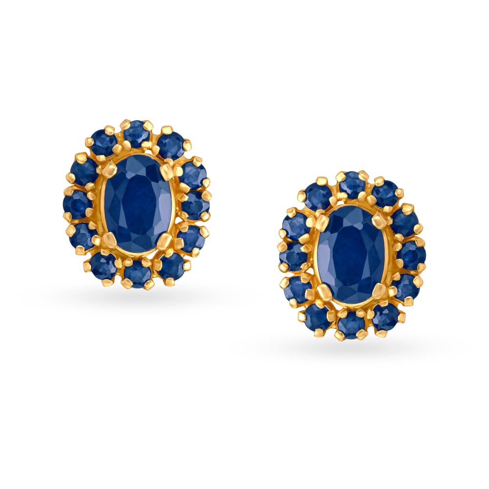 Artistic Vivacious Blue Sapphire Encrusted Gold Stud Earrings,,hi-res image number null