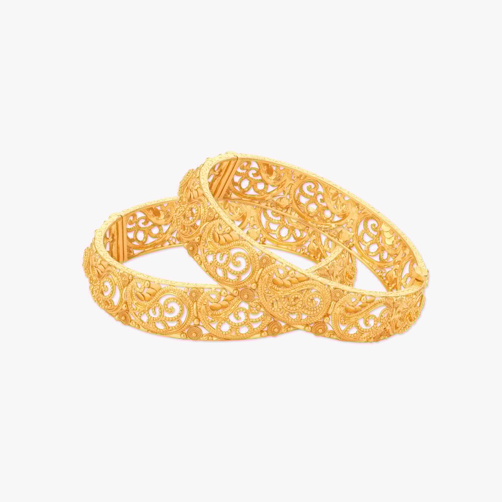 Artisanal Paisley Choor Gold Bangles,,hi-res image number null