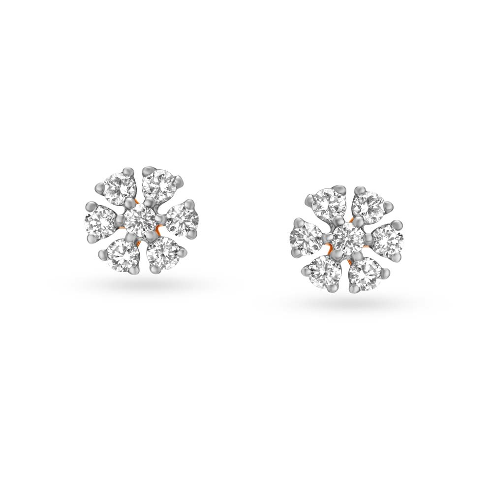 Chic Floral Rose Gold and Diamond Geometric Stud Earrings,,hi-res image number null