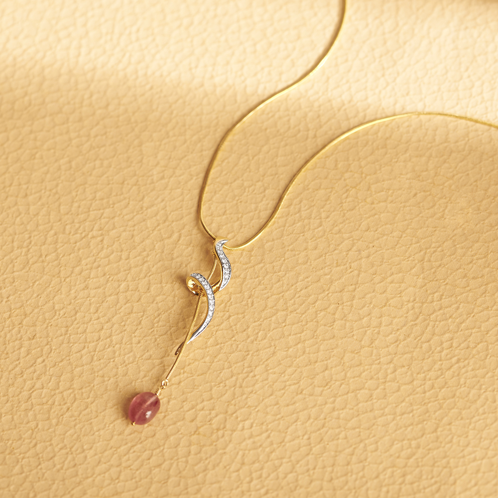 Spiral Drop Diamond Necklace With Tourmaline