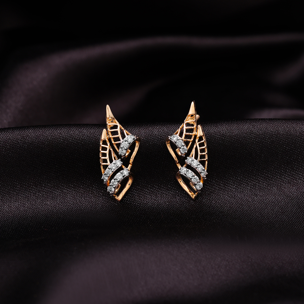 Luxe Leaf 14 Kt Gold and Diamond Stud Earrings,,hi-res image number null