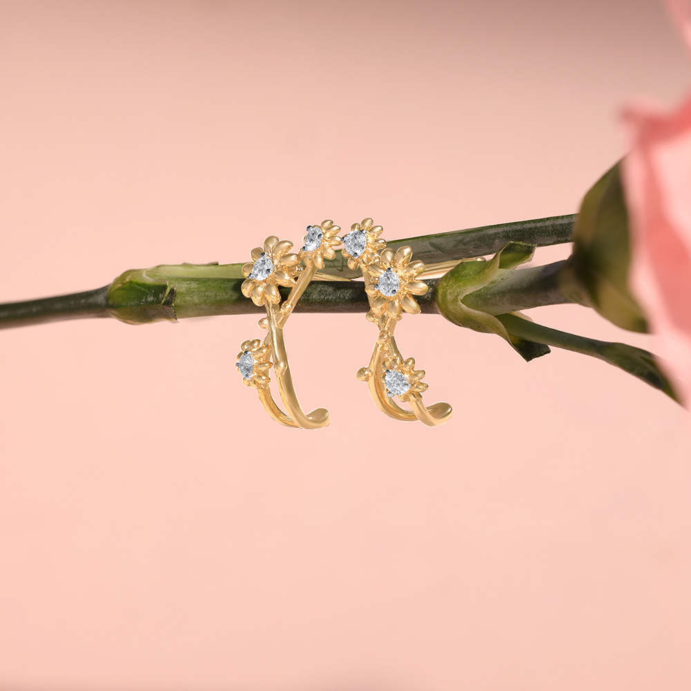 Dewdrop Daisy Diamond Hoop Earrings,,hi-res image number null