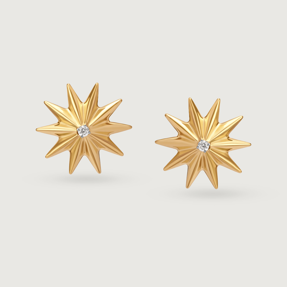 Timeless Radiating Star 14KT Diamond Stud Earring,,hi-res image number null