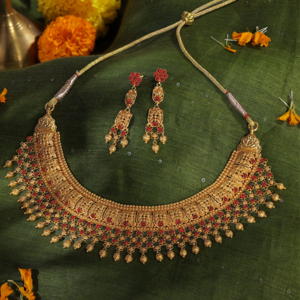 Crimson Flowers Necklace Set,,hi-res image number null