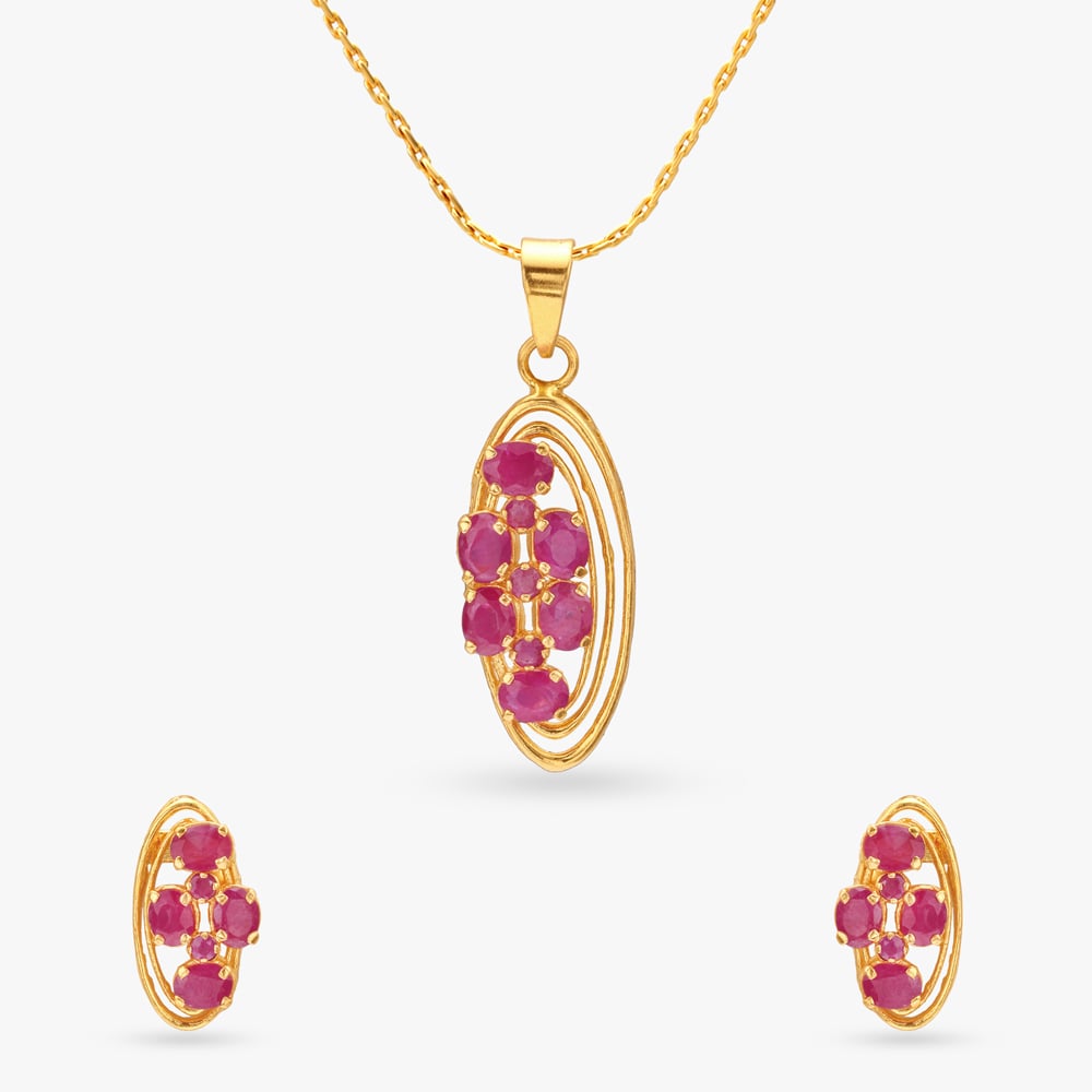 Elegant Orbit Ruby Pendant and Earrings Set,,hi-res image number null