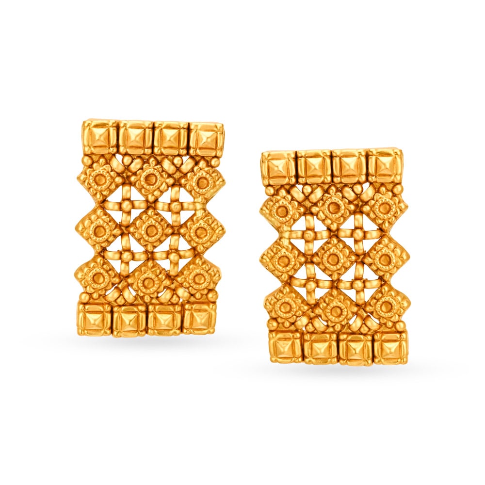 Intricate 22 Karat Yellow Gold Floral Studs,,hi-res image number null