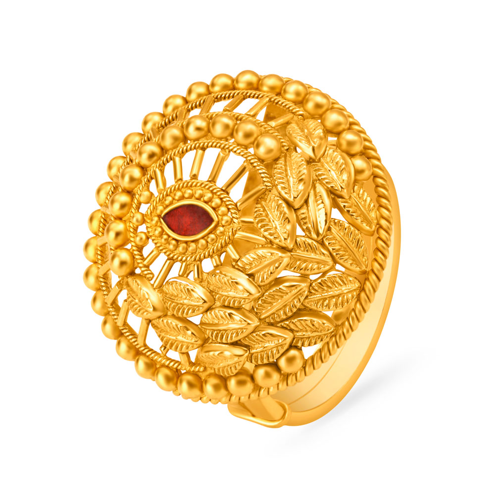 Breathtaking Scarlet Meenakari 22 Karat Gold Ring,,hi-res image number null