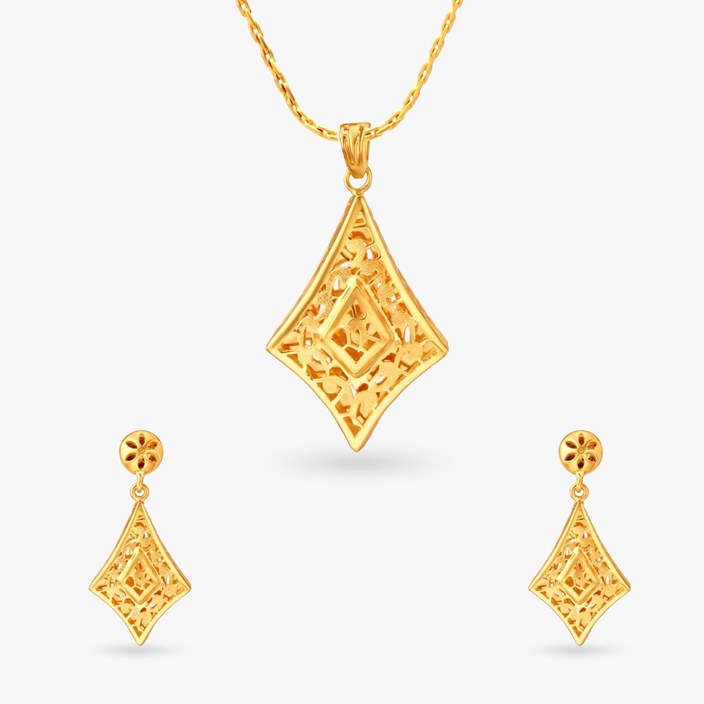 Splendid Gold Pendant and Earrings Set,,hi-res image number null