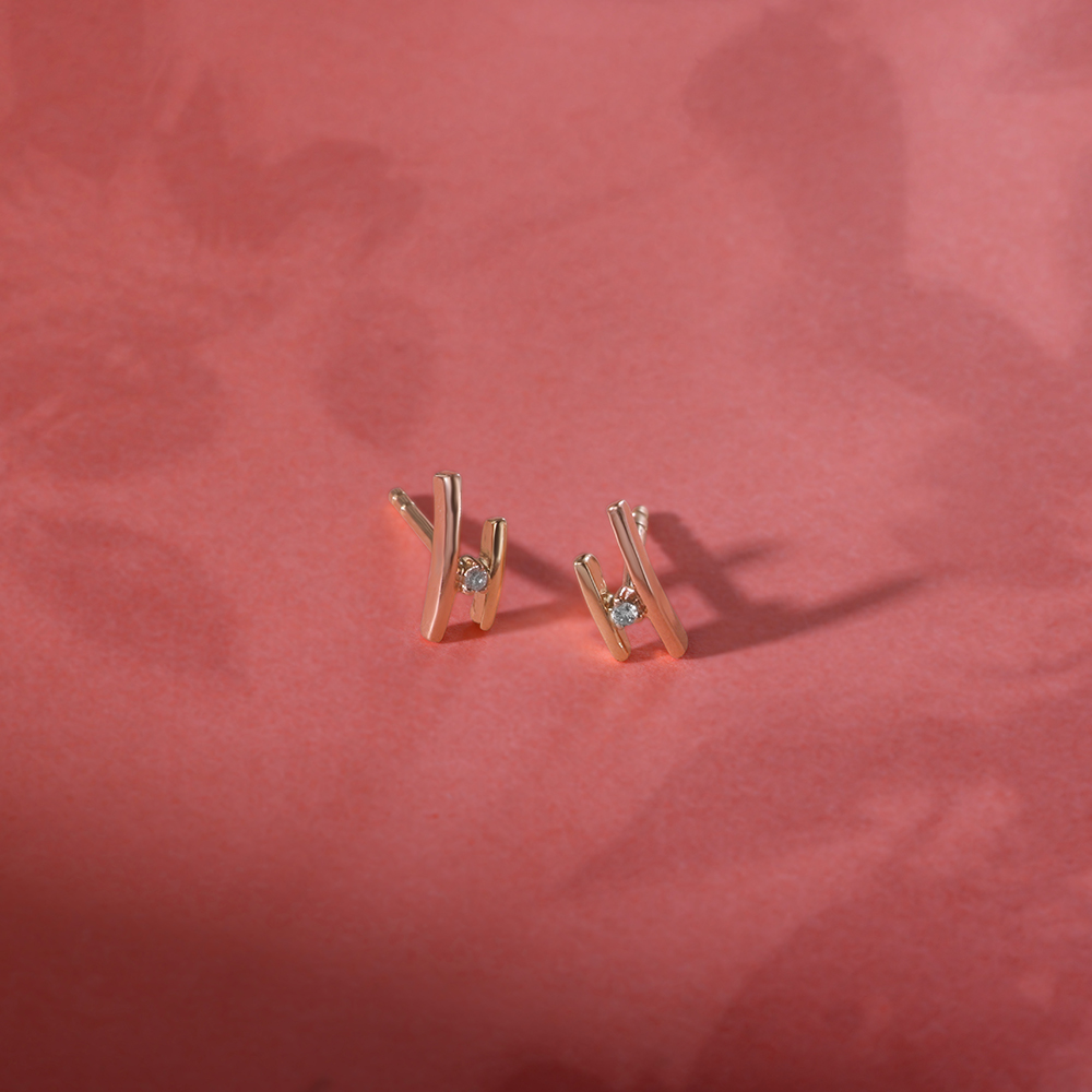 Divine Duo 14KT Yellow & Rose Gold Diamond Stud Earrings,,hi-res image number null