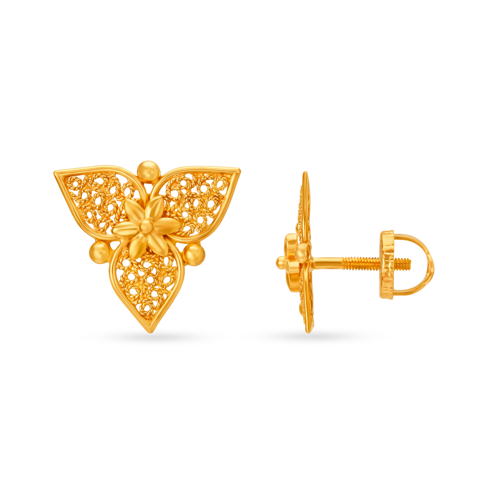 Stunning Flower Design Gold Stud Earrings,,hi-res image number null