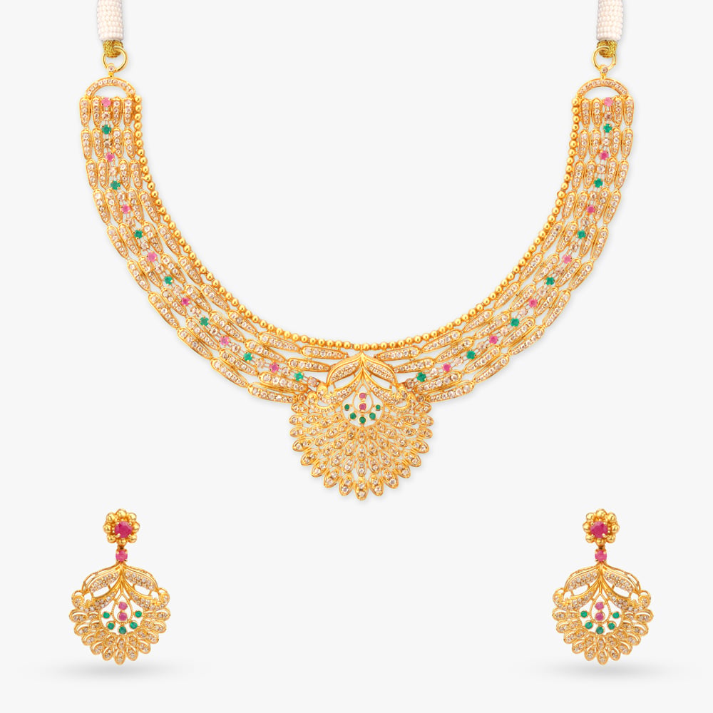 Feather Fan Gold Necklace Set,,hi-res image number null
