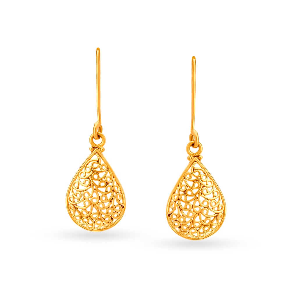 

Contemporary Jali Work Floral Surreal Gold Hoop Earrings