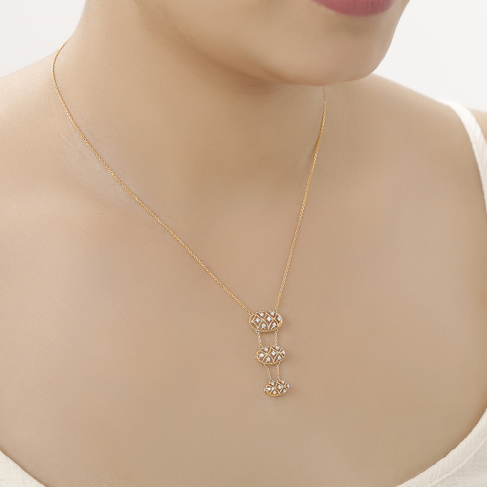 14 KT Yellow Gold Delicate Polki Diamond Necklace,,hi-res image number null