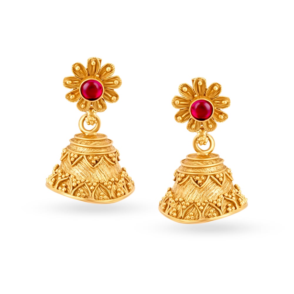 

Radiant Floral Antique Gold Jhumkas