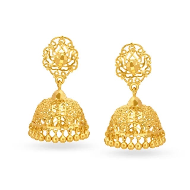 Traditional Alluring Gold Jali Work Jhumkas,,hi-res image number null