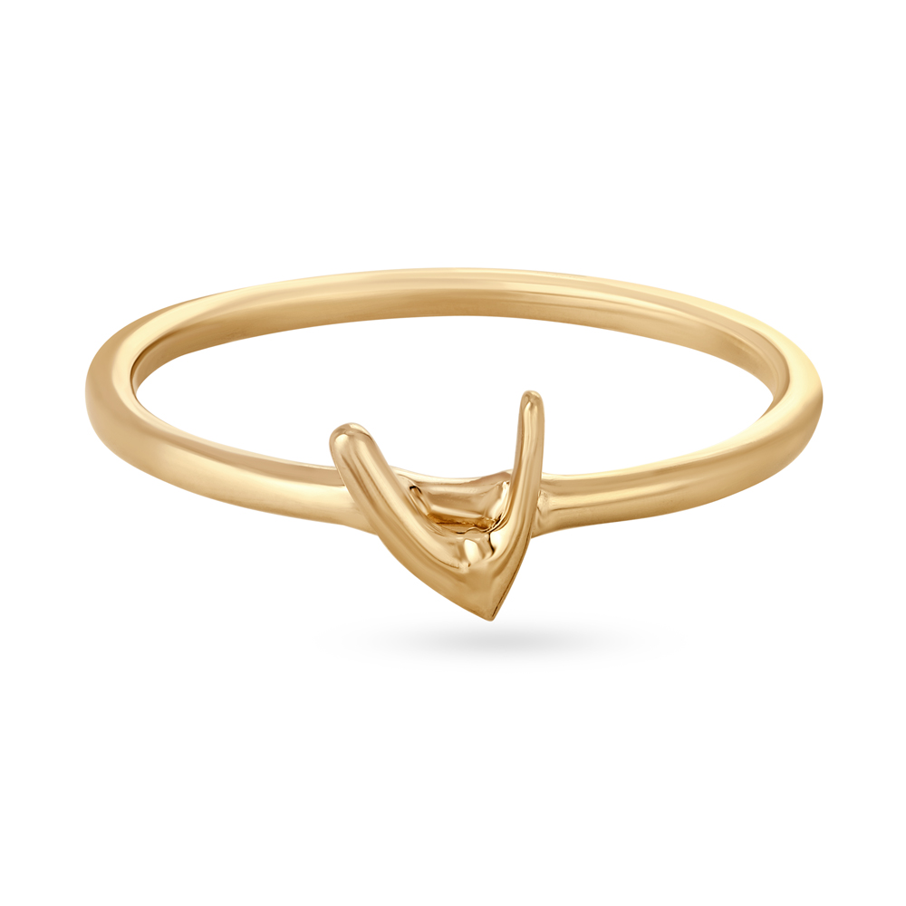 Letter V 14KT Yellow Gold Initial Ring