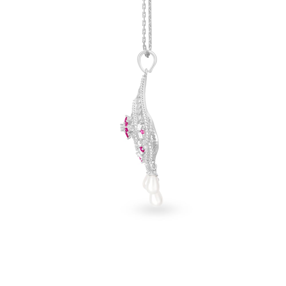Floral Glint Silver Pendant and Earrings Set,,hi-res image number null