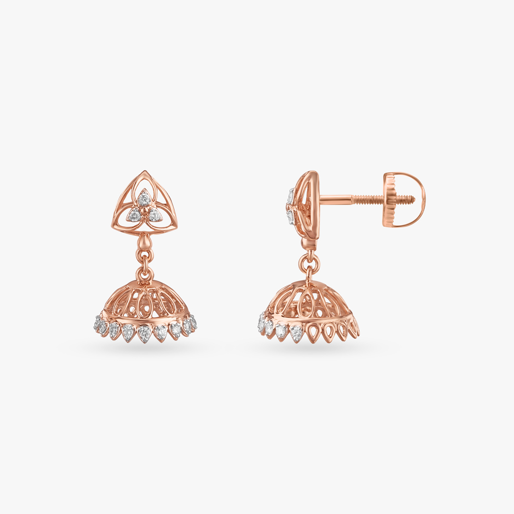 Tiny Trikona Bloom Diamond Jhumkas,,hi-res image number null