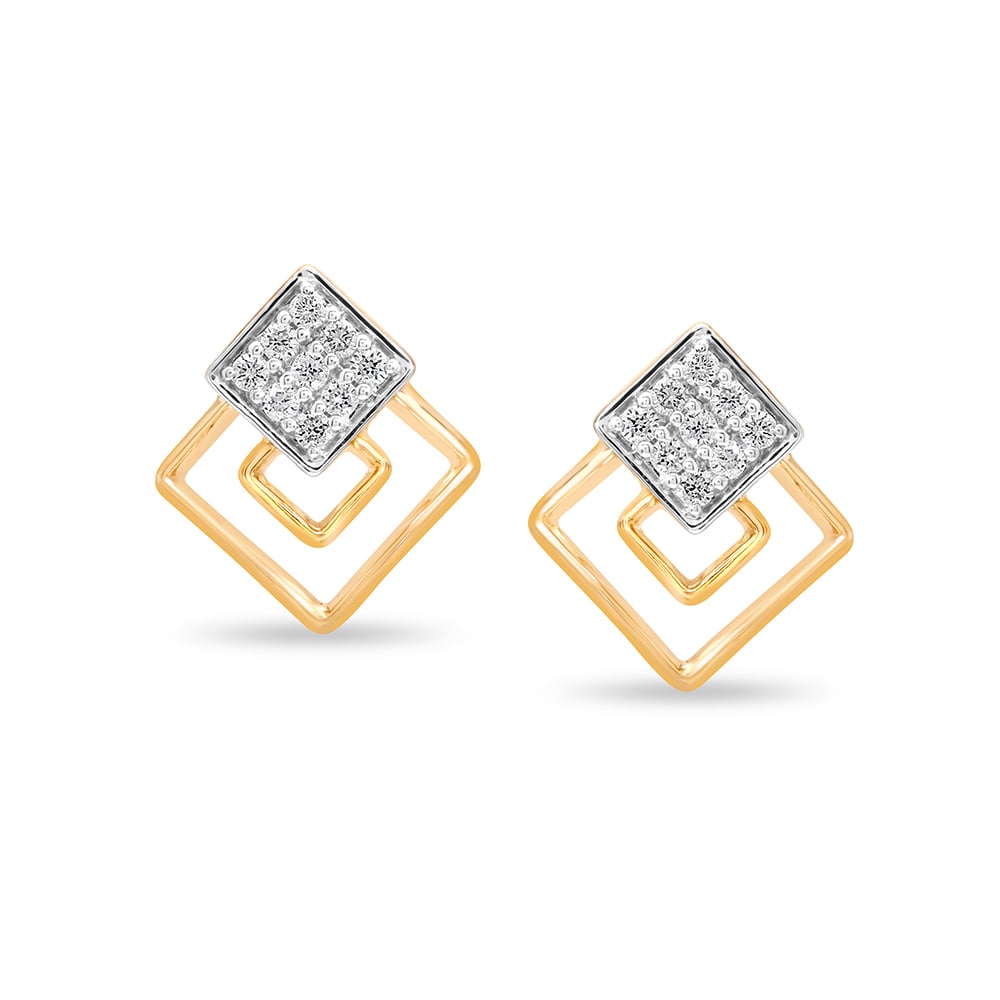 14KT Yellow Gold Sparkling Trio of Rhombus Diamond Stud Earring,,hi-res image number null