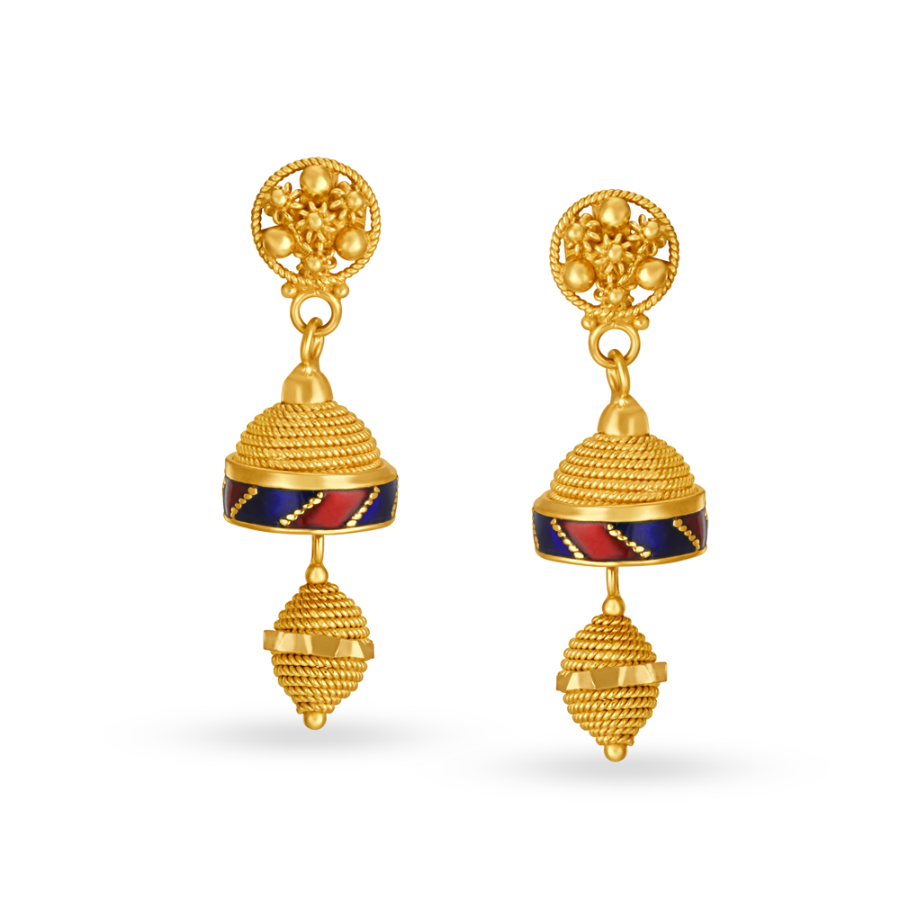 Enchanting 22 Karat Yellow Gold Spiral Bell Drop Earrings