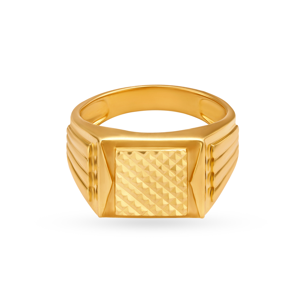 Sparkling 22 Karat Yellow Gold Textured Square Finger Ring,,hi-res image number null