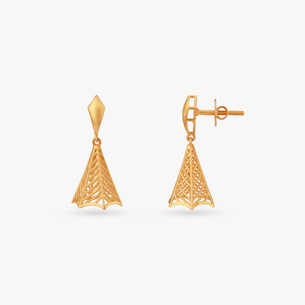 

Angular Filigree Gold Jhumka Earrings
