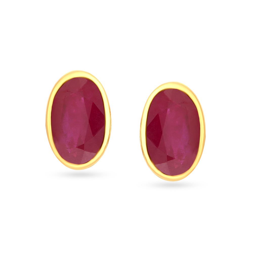 Elegant 18 Karat Gold Oval Ruby Stud Earrings,,hi-res image number null