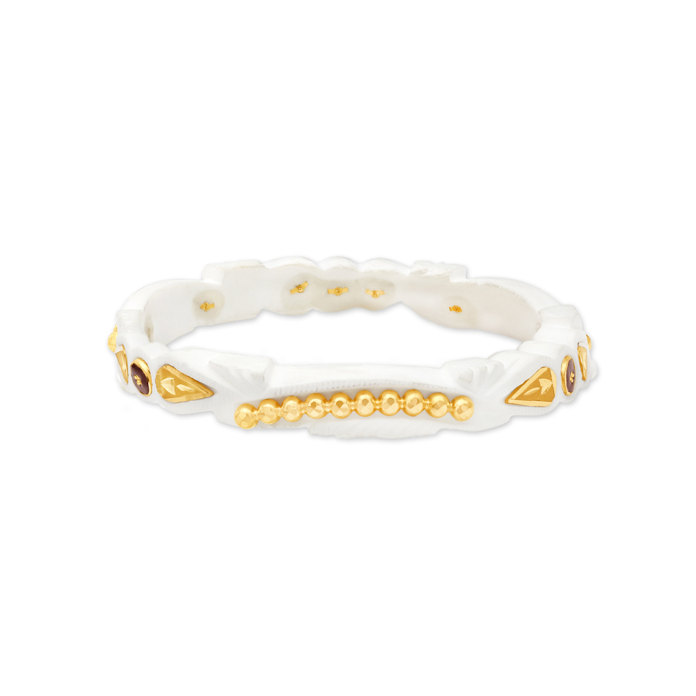 Flawless White Shakha Bangle with Gold Rawa Work,,hi-res image number null