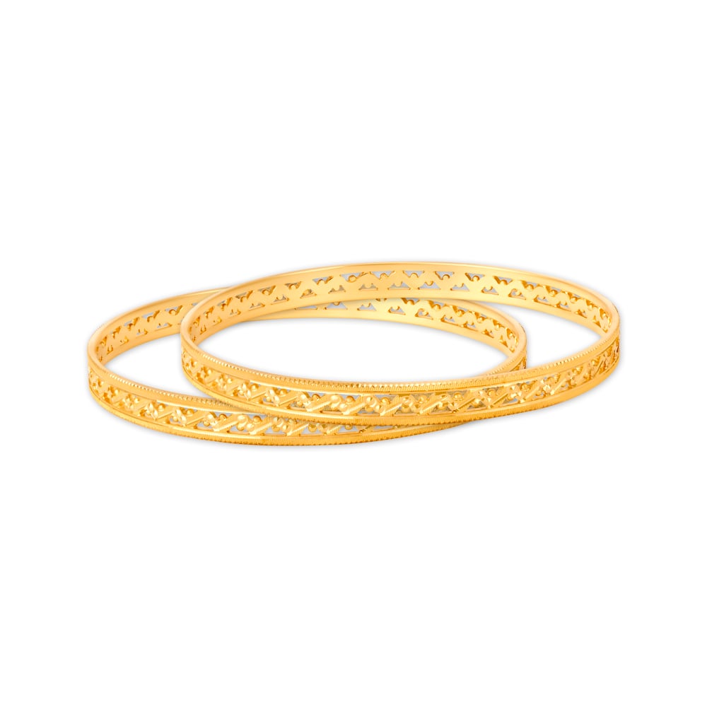 Resplendent Yellow Gold Carved Bangles,,hi-res image number null