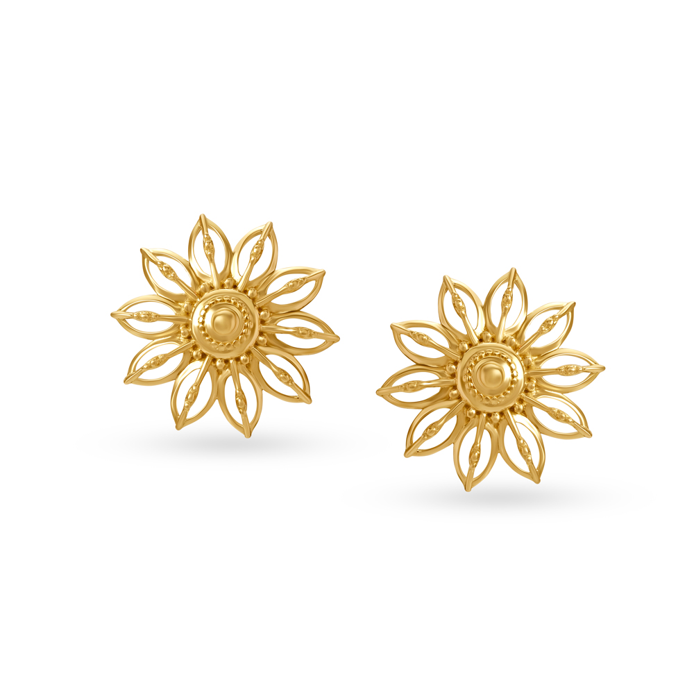 Radiant Floral Gold Stud Earrings