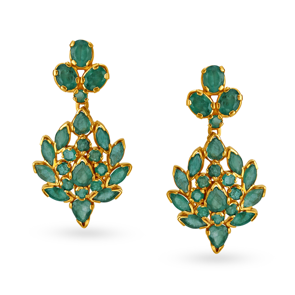 Beautiful Floral Emerald Drop Earrings,,hi-res image number null
