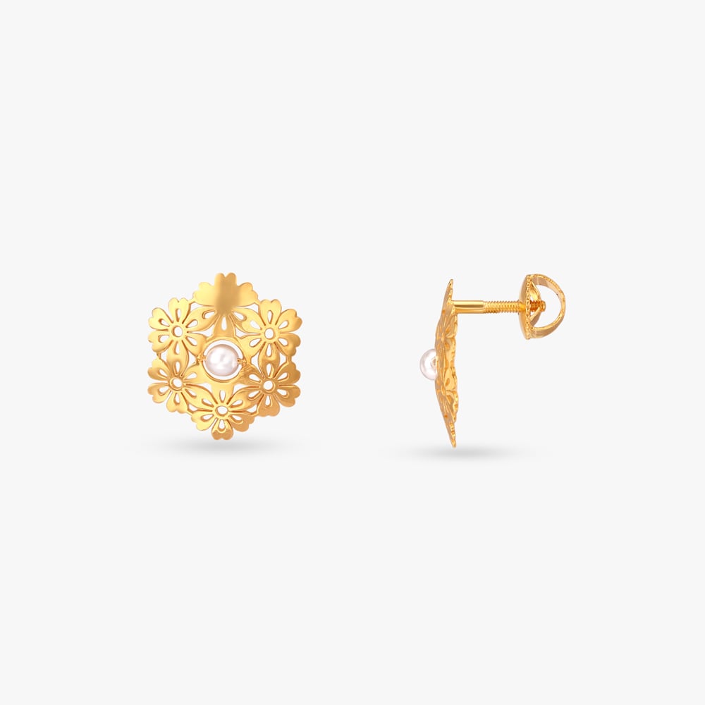 Garden Lace Gold Stud Earrings,,hi-res image number null