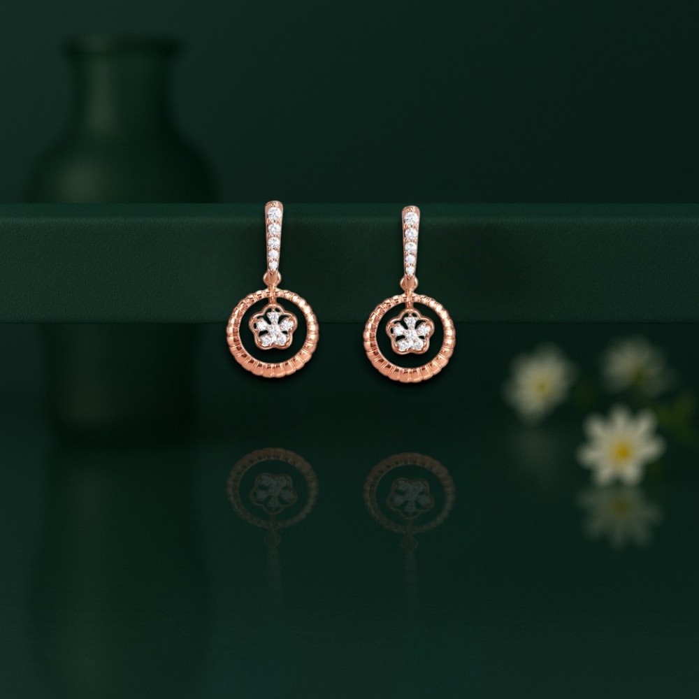 Floral Circle Diamond Drop Earrings,,hi-res image number null