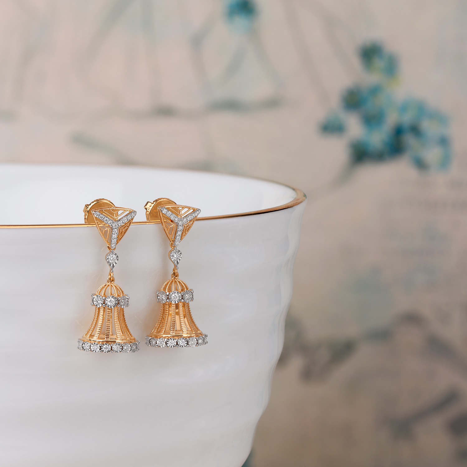 Lustrous Gold and Diamond Studded Jhumkas