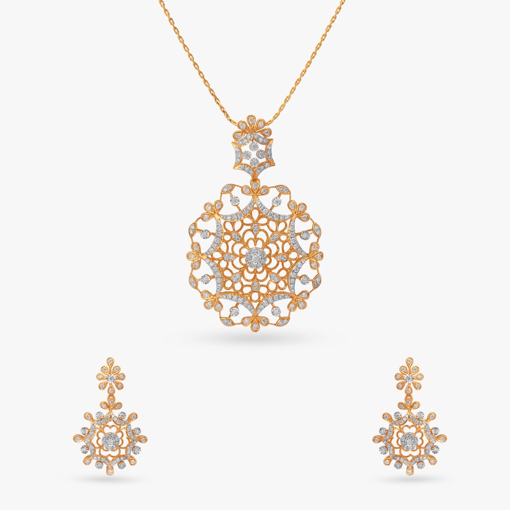 Sculpted Aura Diamond Pendant and Earrings set,,hi-res image number null