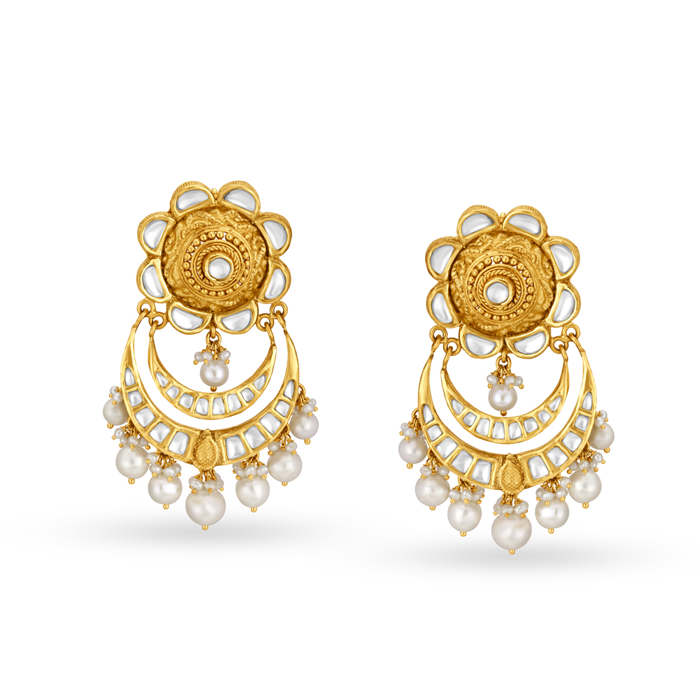 Glamorous 22 Karat Yellow Gold And Stone Earrings